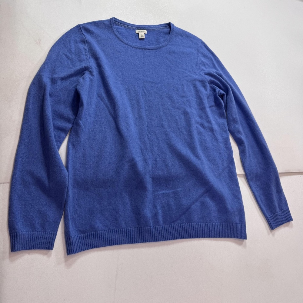 L.L.Bean Sweater Mens XL Blue 100% Cashmere Crew Neck Knit Pullover Warm